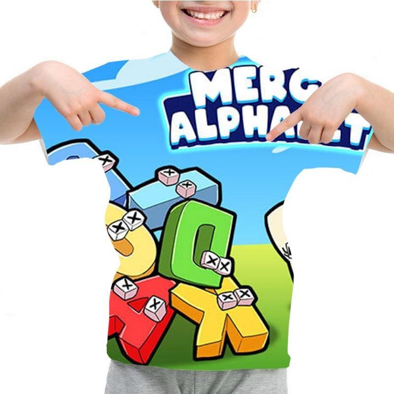 Summer Fashion Kids T-shirt Cartoon Alphabet Pattern 3D Print Casual Loose Outdoor Girl and Boy Short Sleeve Tees Top Pullover