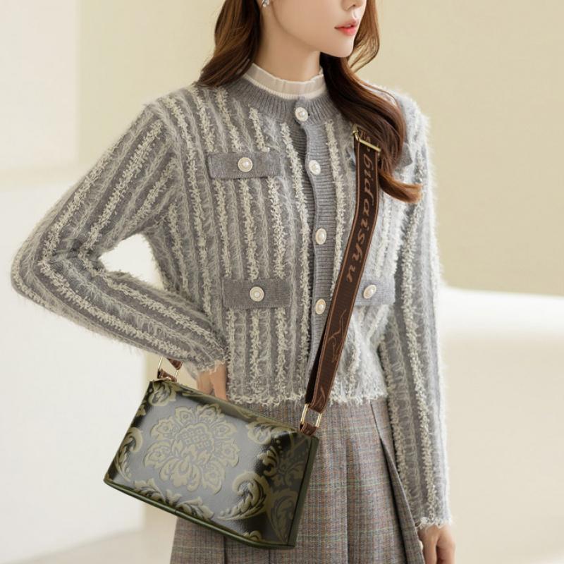 Luxury Retro Floral Embossed Leather Crossbody Bag for Women – Fashion Shoulder Bag with Wide Strap, Casual Daily & Travel Handbag