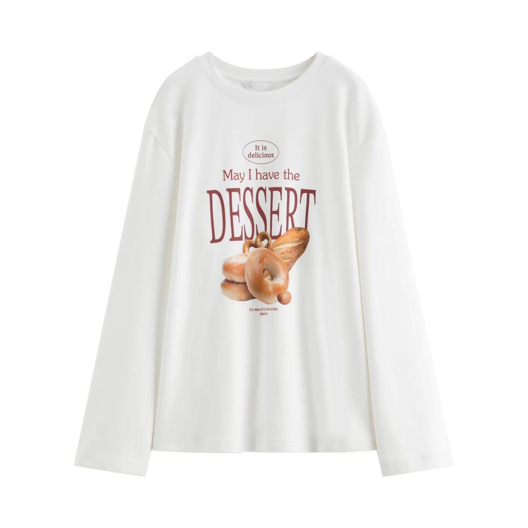 

Womens Summer Dessert Bread Print Long Sleeve T Shirt Casual Loose Fit Top For Streetwear Enthusiasts Ideal For Daily Wear S