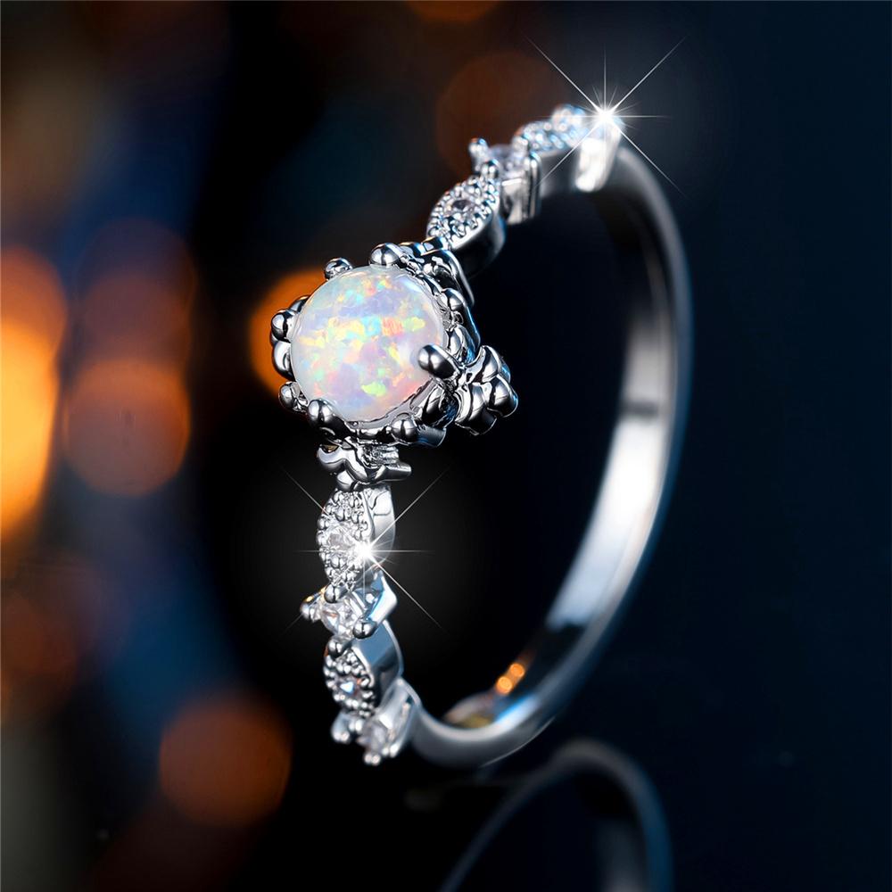 

Шарм Женский Опал Круглый Кольцо Серебристый Цвет Милый Подарок Свадьба Для Женщин 6