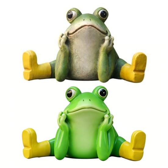 Sitting Frog Statue Resin Frog Stretching His Legs Ornament Garden Frog Figurine for Outdoor Indoor Plant Pot Desk Shelf Decoration