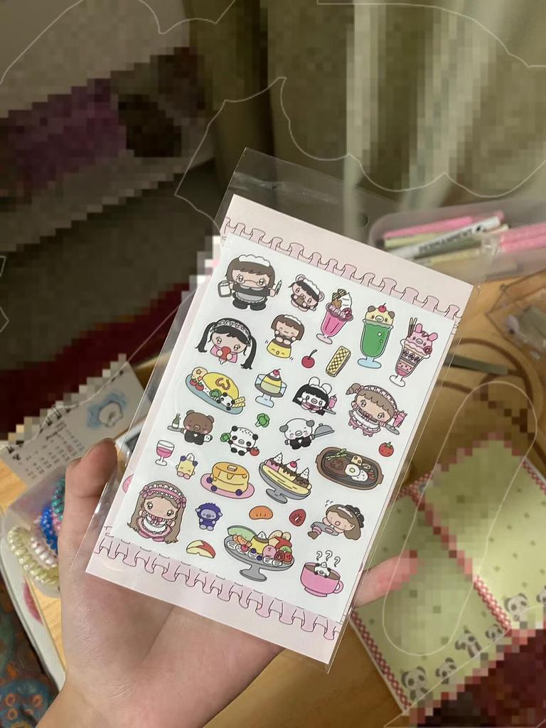 1/4Pcs Korean Pobe Sticker Series 1 Cute Cartoon Alternatives for Girls' Instagram Glue Stickers DIY Journaling Materials