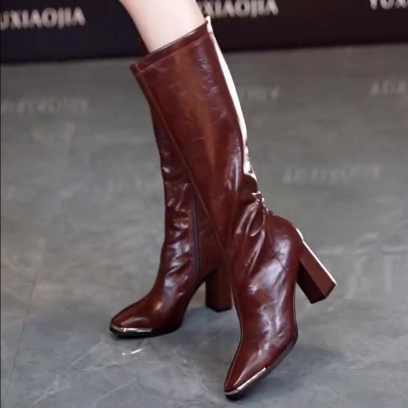 Sexy Women Knee High Boots Dress Party High Heels Shoes Designer 2025 Trend New Winter Motorcycle Knight's Boots Pumps