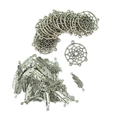 120pcs Vintage Feather Leaf Dream Catcher Charm Pendants Connector DIY Craft