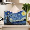 Decorative Paper Dispenser Leather Tissue Box Cover, Foldable Desktop Organizer, Oil Painting Style Napkin Holder Case, Space Saving Organizer Facial