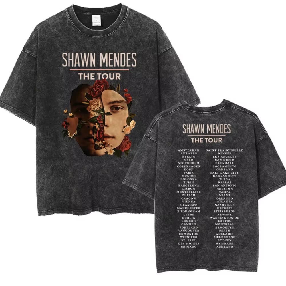 Rapper Shawn Mendes Tour Album Vintage Washed T-Shirt Herren Hip Hop Oversized T-Shirt Mode Hohe Qualität Baumwolle T-Shirts