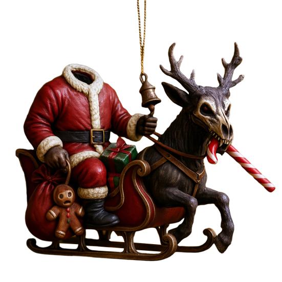 Dark Christmas Ornament 2D Acrylic Headless Santa/Devil Christmas Tree Ornament for Indoor Outdoor Home Party Decor