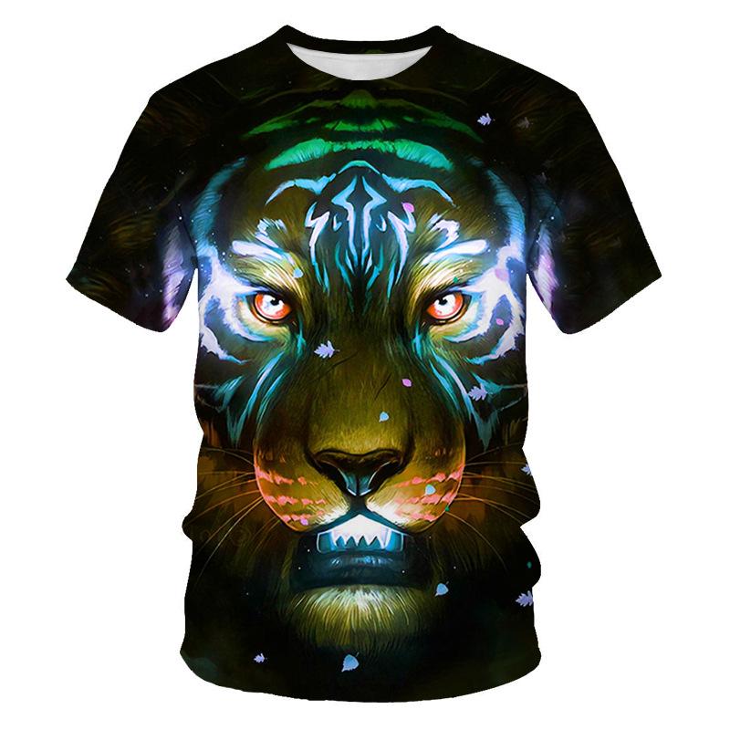 Summer Lion and Tiger 3D Digital Printing Round-neck T-shirt with Short Sleeves - Youth Underwear Shirt