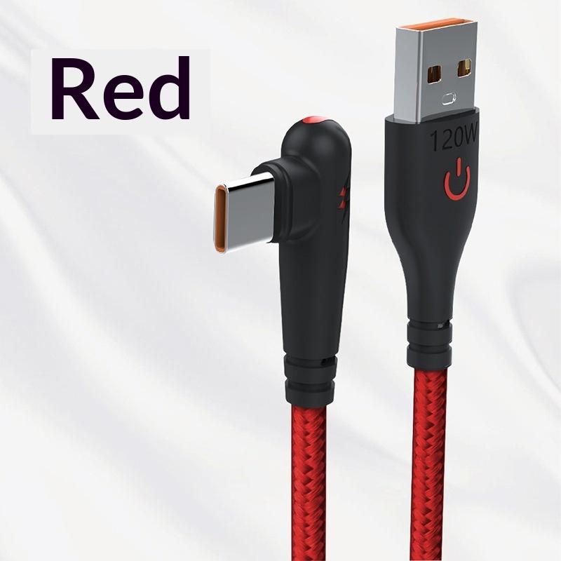 120W Fast Charging Usb To C Cable, Nylon Braided, 90 ° Bend Design Type-C Fast Charging Data Cable For Phone
