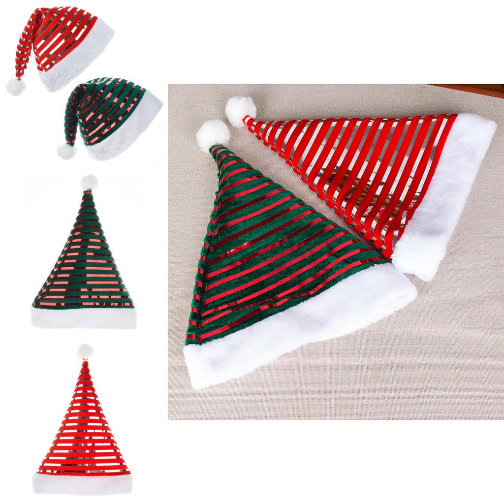 Velvet Christmas Decor Hat With Striped Pattern For Holiday Party Decorations