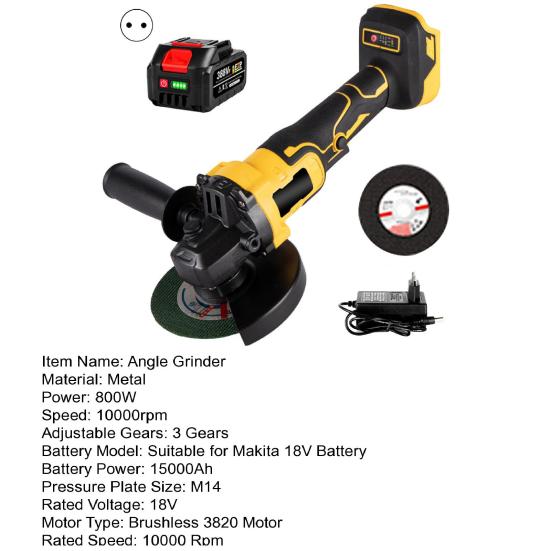 18V Cordless Angle Grinder 10000 RPM Brushless Motor Electric Grinding Tool 3