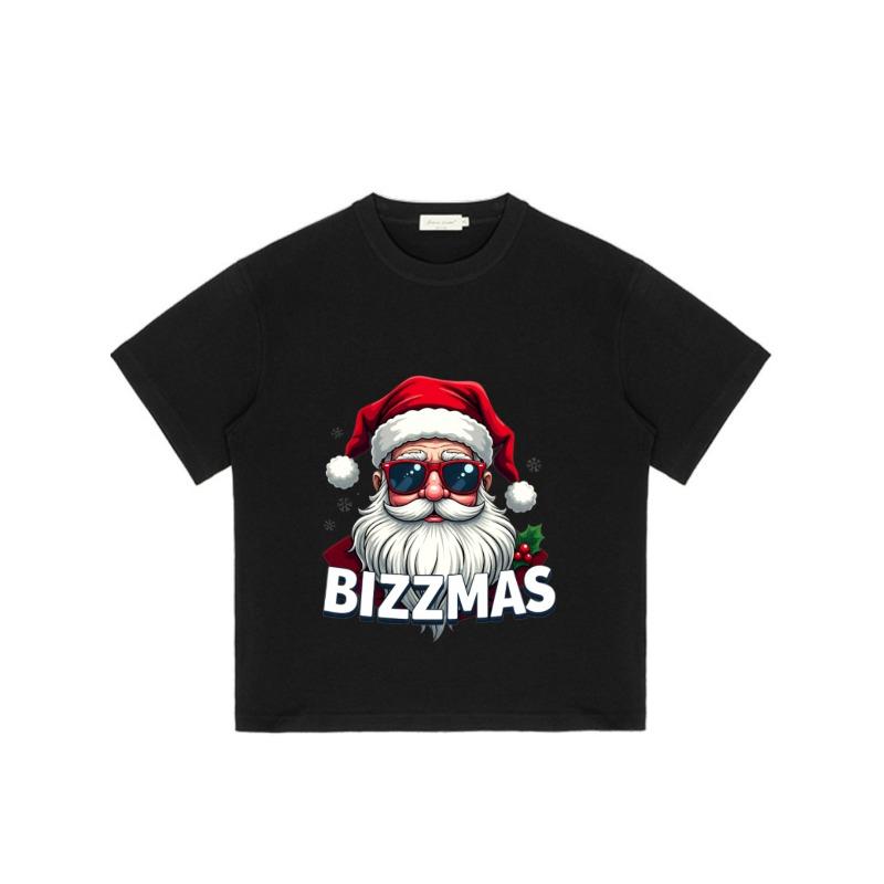 Christmas T Shirt Black Santa Claus with Sunglasses Bizzmas Print for Holiday Party