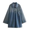 2023 Spring & Autumn Plus Size European Style Lapel Loose Denim Dress for Women