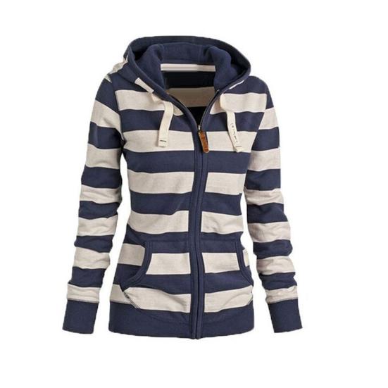 Felpa con cappuccio a maniche lunghe a righe casual alla moda da donna per primavera, autunno, inverno