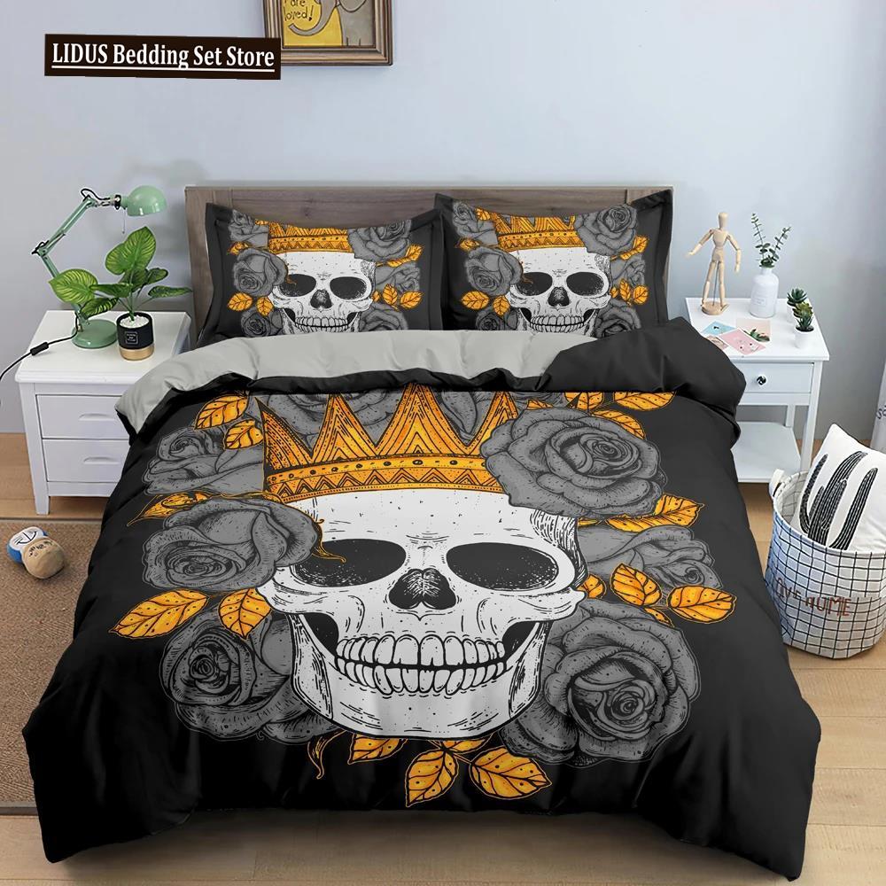 3D Skull Print Bedding Set Skeleton Down Duvet Cover Large Size Quilt 2/3 pcs Gemini Bedroom Decor