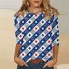 Women's Fashion Casual Round Neck Printed 3/4 T-shirt Top