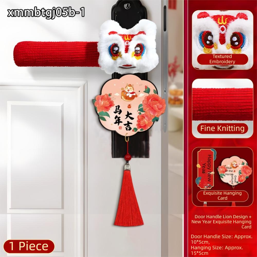 2026 New Year Door Knob Cover Anti-Static Handmade Door Knob Protector Antifreeze Hands Anti-Collision Lion Dance Pendant