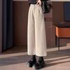 2024 Autumn/Winter Women's Black High-Waisted Woolen Wide-Leg Pants