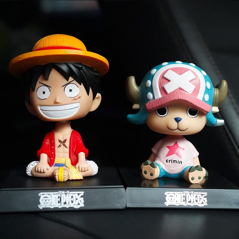 One Piece Luffy Zoro Chopper Car Doll Shaking Head Auto Interior Kawaii Tabletop Ornament Bobble Head Kids Toys Gift