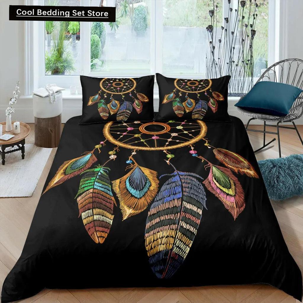 Dream Catcher Duvet Cover Mandala Bohemian Feather Polyester Quilt Cover Exotic Ethnic Tribal Hippie Full Twin Double Queen King