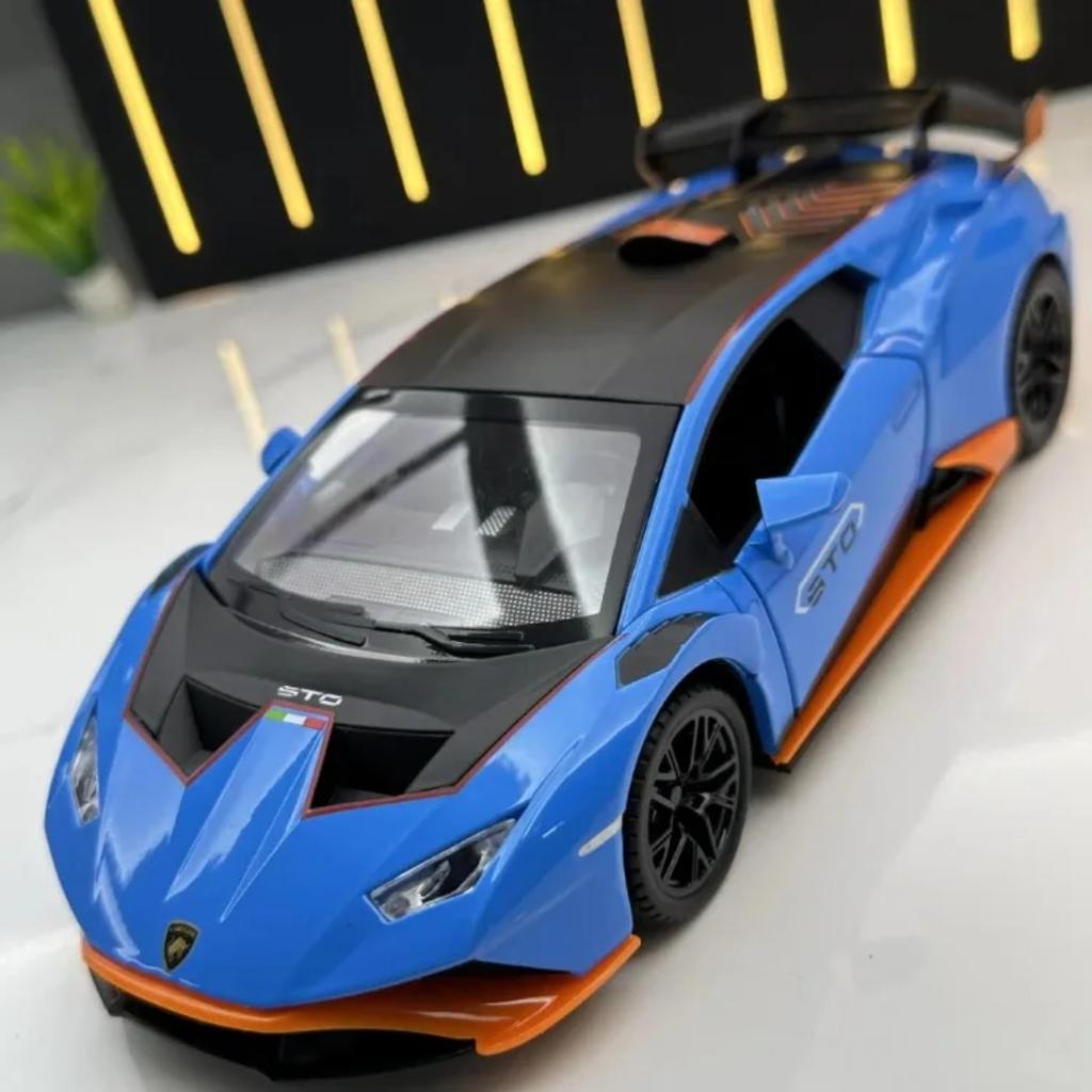 Alloy 1/24 Lambo Huracan STO Sport Car Model Diecast Toys Vehicles Sound and Light Voiture Miniature Collective Home Decoration