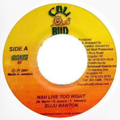 

7inch Record BUJU BANTON - Nah Live Too Right NONE Cali Bud 2001 Jamaica Reggae, Ska & Dub Used