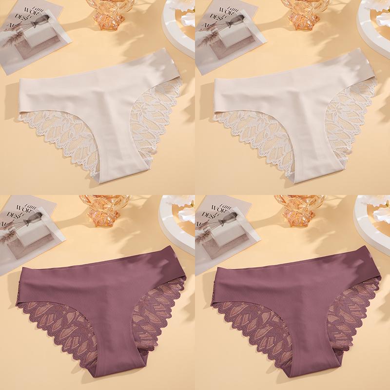 

4 шт. Женское кружевное нижнее белье с цветочным принтом, бесшовные эластичные трусики, сексуальные открытые трусы с низкой талией, женское кружевное комфортное нижнее белье XL&Set