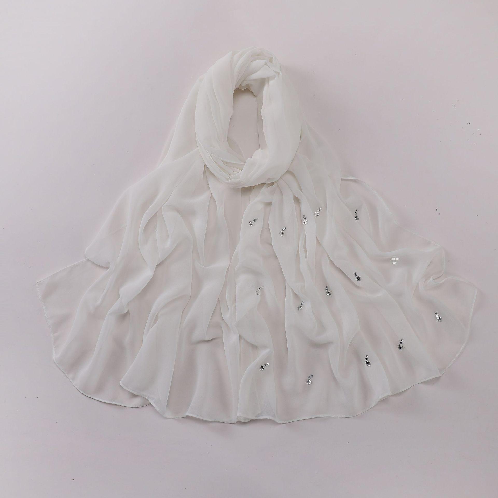 

Хиджаб из жемчужного шифона с каплями воды и бриллиантами - шарф в ближневосточном и малазийском стиле 175 cm