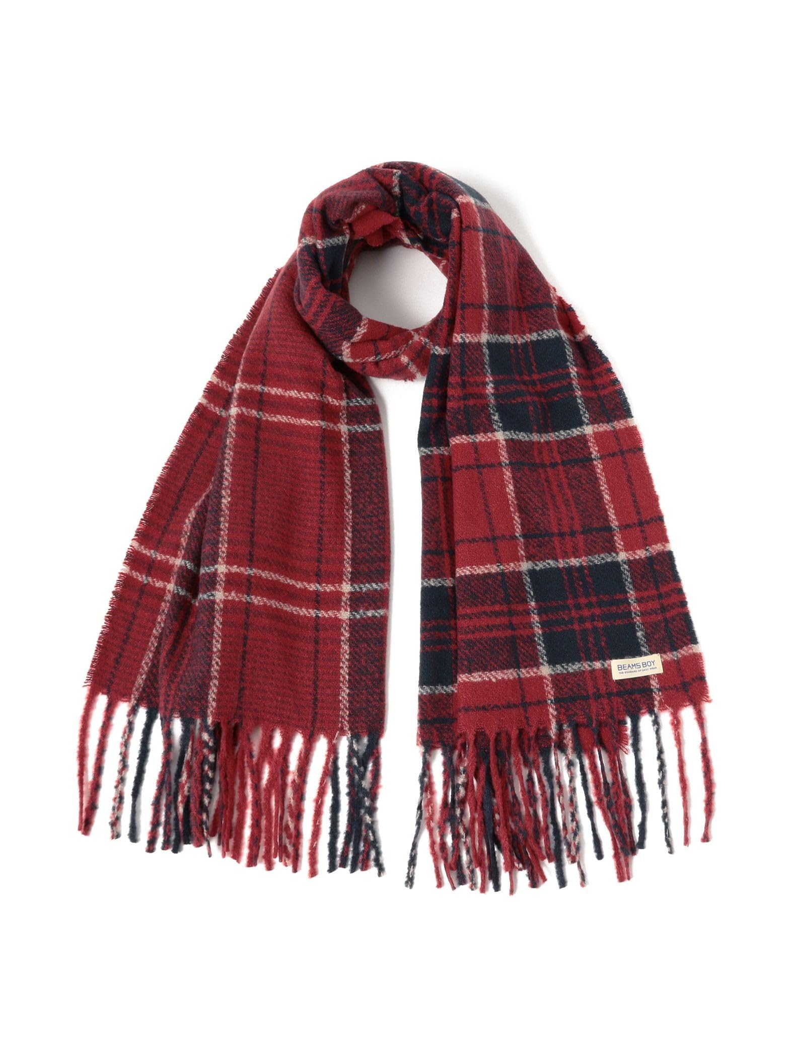 

Beams Boy Large Check Pattern Scarf for Women, Red/Free Size