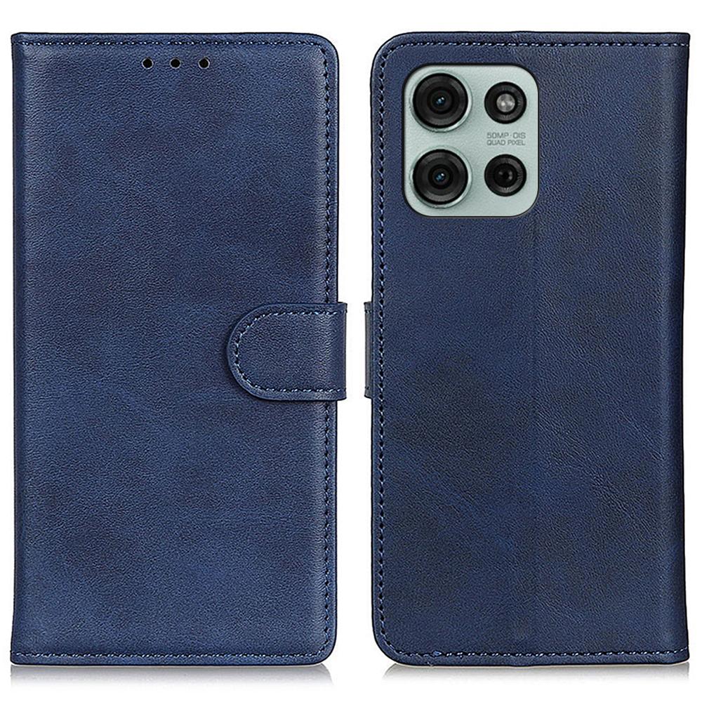 

For Motorola Moto G75 5G Stand Wallet Case Cowhide Texture Leather Phone Cover Blue
