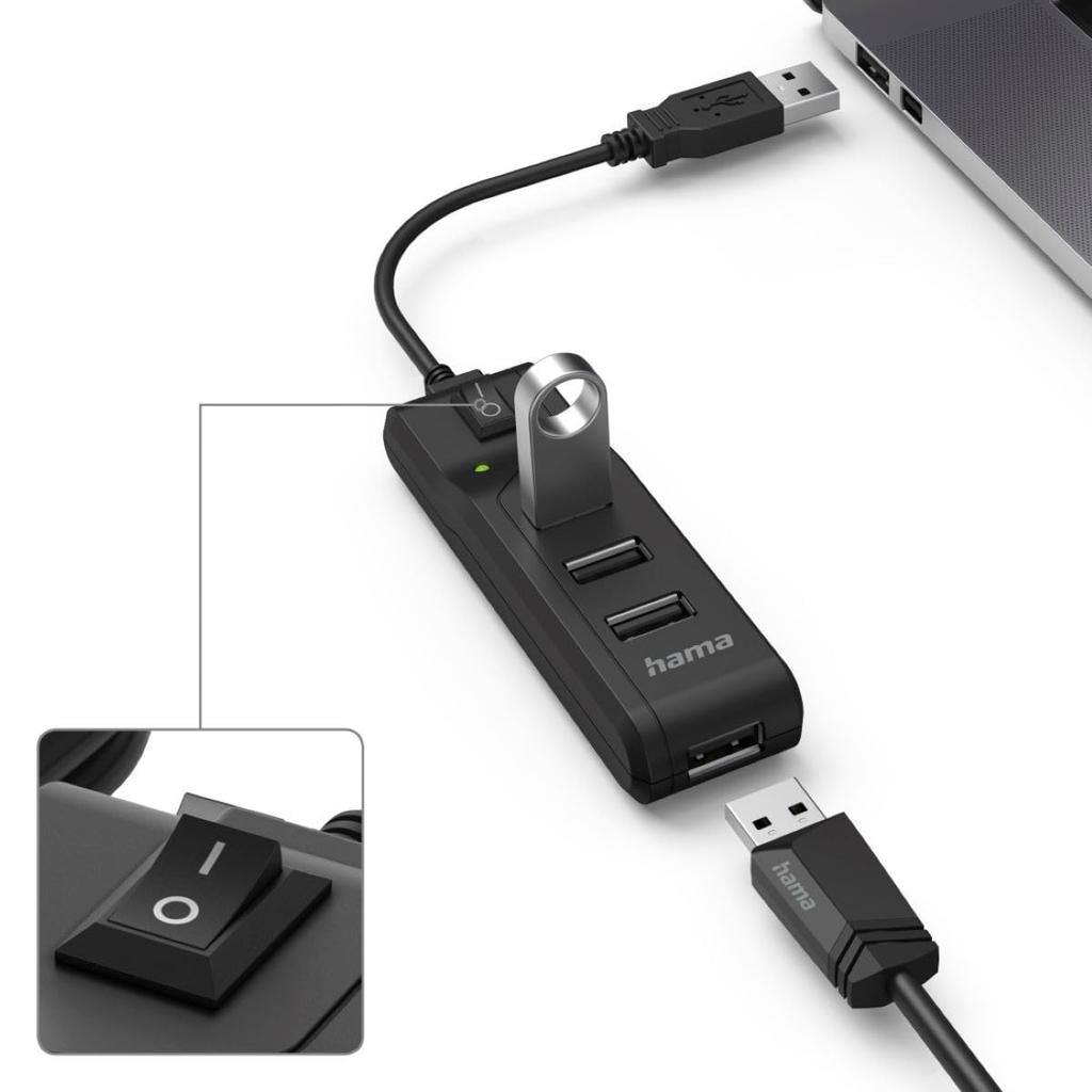 Hama Germany USB USB with Official Import 4-Port Hub, 2.0, 480Mbps, Switch,