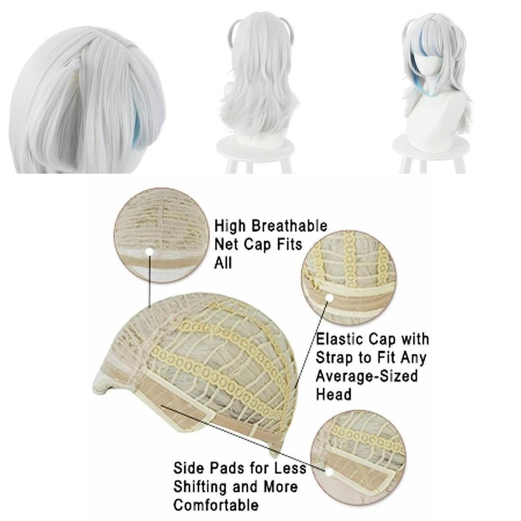 Parrucca Cosplay Hololive Gawr Gura Morbida E Resistente Al Calore Fibra di Seta Sintetica Per Halloween Carnevale E Altro