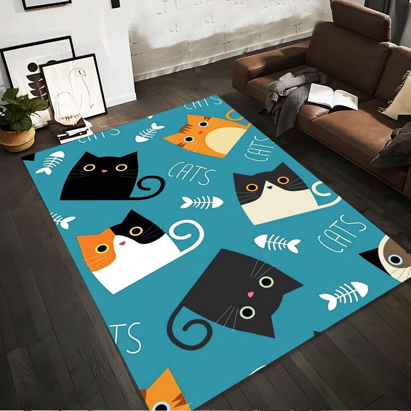 

Cartoon Cats and Fish Pattern Carpet with Blue Background Cute Animal Design Suitable for use as an anti-slip for room and bedroom sofas 40x60cm( 15x23in )