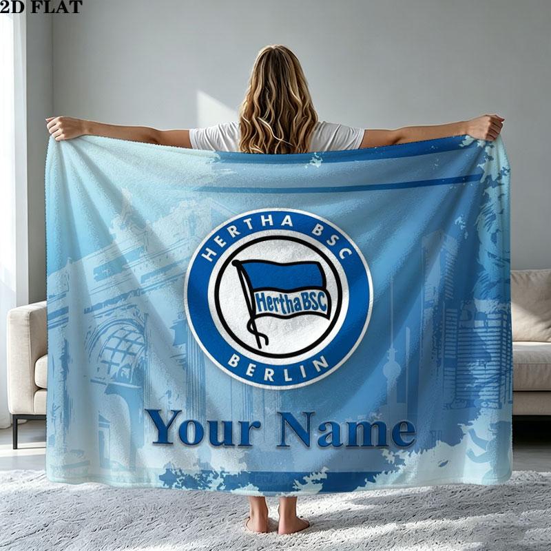 1PC Hertha BSC Custom Name Patterned Flannel Blanket Suitable For All Seasons for Home Decor Warmth and Comfort Gifts Holiday Present