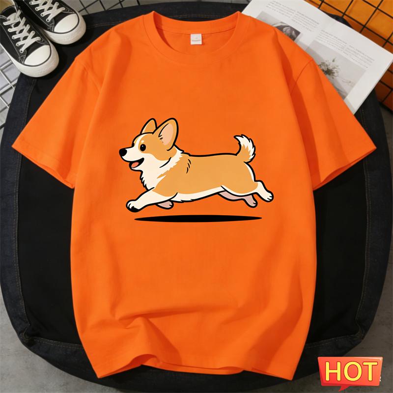 

Cute Corgi Graphic T Shirts Summer Fashion Short Sleeve Funny Dog 3D Printed Crew Neck Tshirts Loose Breathable Unisex Tees 4XL