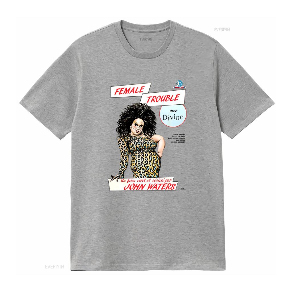 Female Trouble John Waters French Promo T Shirt with Divine Print Retro Cult Film Design vintage Washed Comfortable Versatile