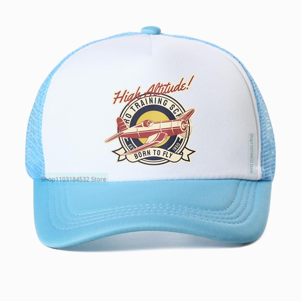 Lustige Höhenlage GEBOREN ZUM FLIEGEN Vintage Flugzeug Baseballkappe Unisex Harajuku Sommer Mode Netz Atmungsaktiv Truckerhut