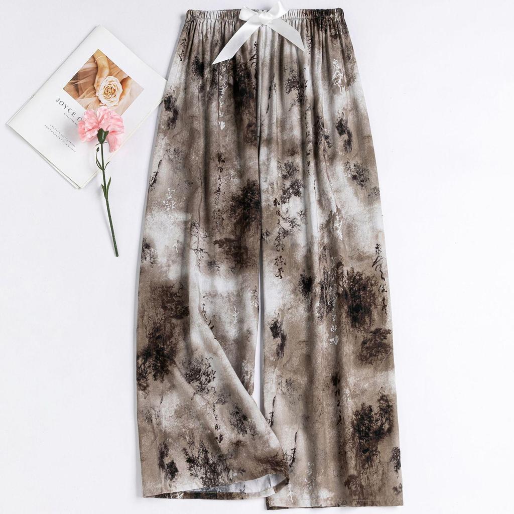 Women's Floral Cotton Silk Pajama Pants, Mosquito Repellent, Outdoor & Home Wear, Plus Size, Lightweight Summer Style.