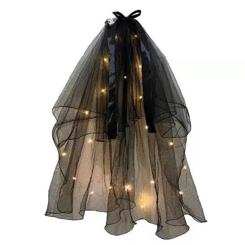 

Wedding Bridal Veils with Lights String Curly Edge Glitter Party Headwear 1 чёрный