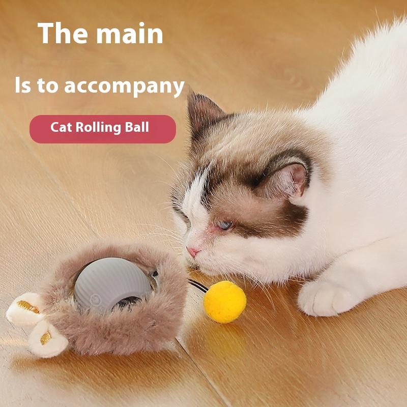 Electric Cat Ball Toys Automatic Rolling Smart Cat Toys Hide and Seek Kitten Toys Pet Cat Dog Toys Rechargeable Smart Pet Interactive Plush Toy