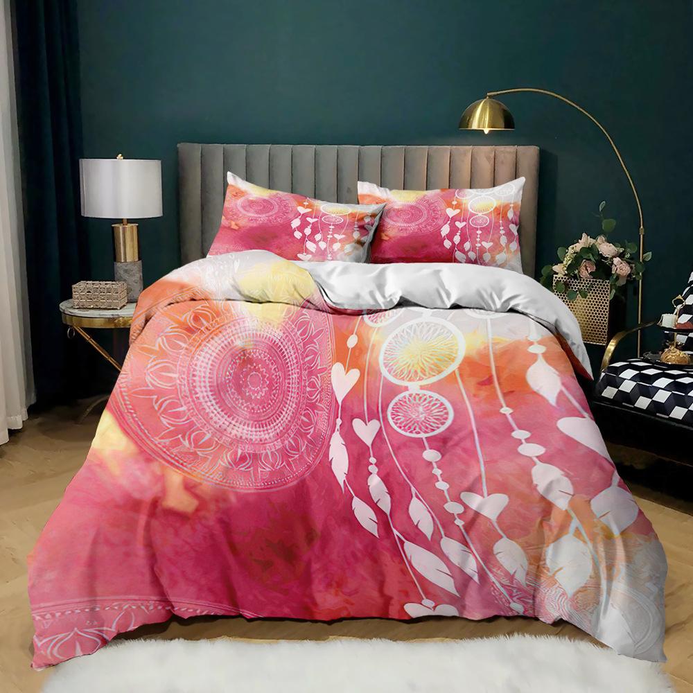 Dream Catcher Duvet Cover Set for Kids Polyester Bedding Set 3D Print Colourful Feather Pattern Bohemian Style King Queen Size