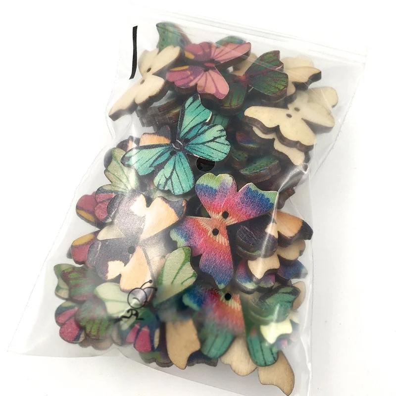 50 Pieces Butterfly Creative Buttons Mixed Buttons Scrapbooking Wooden Snaps Sewing Home Items