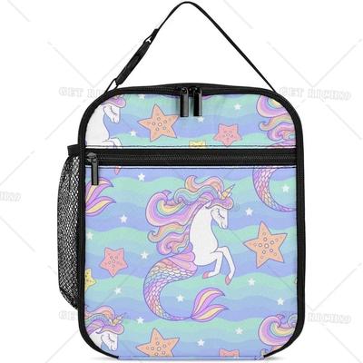 Cute Seahorse Unicorn Insulated Cooler Lunch Bag for Women Men Starfish Reusable Portable Lunch Box with Zipper for Work Picnic