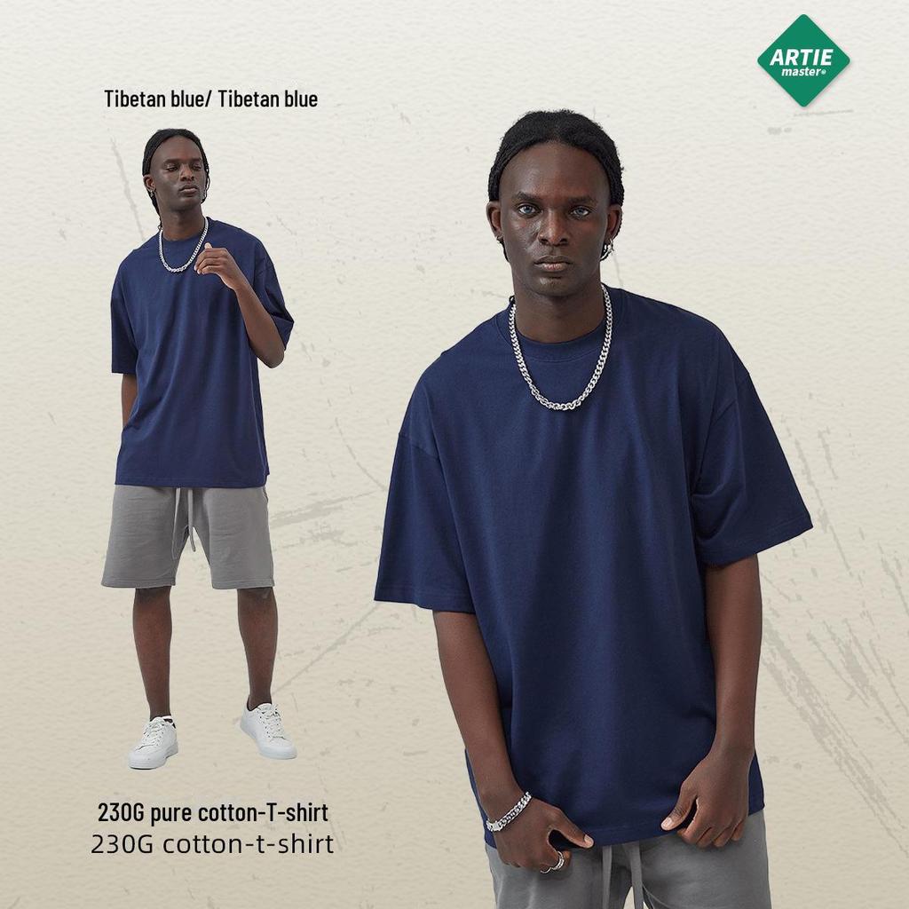 ARTIE Übergröße Herren T-Shirt, 230 g Doppelgarn-Baumwolle, einfarbig, lockeres Design