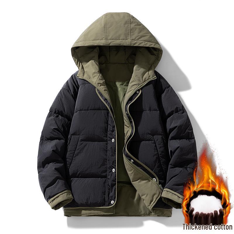 

Men s High-Quality Winter Hooded Puffer Jacket - Thickened Cotton for Warmth 2XL