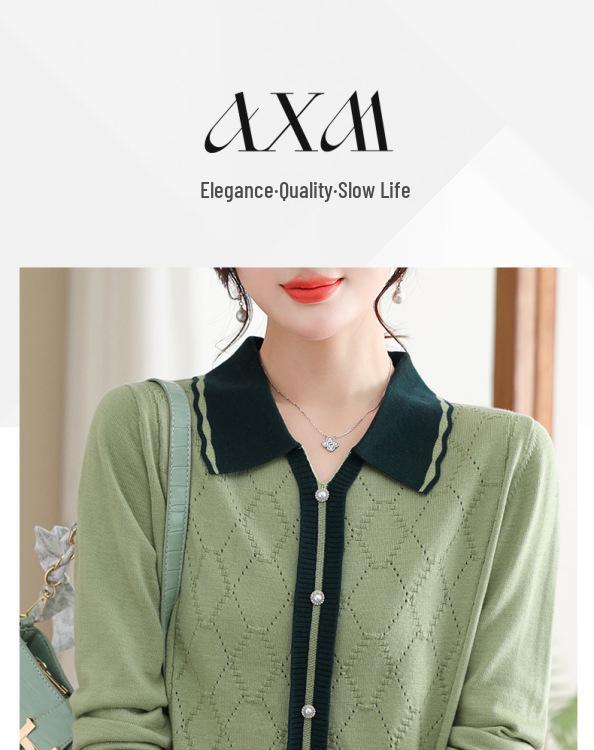 Mom's Autumn Peter Pan Collar Sweater - Women's Long Sleeve Knitted Top, Age-Reducing, Turn-Down Collar.