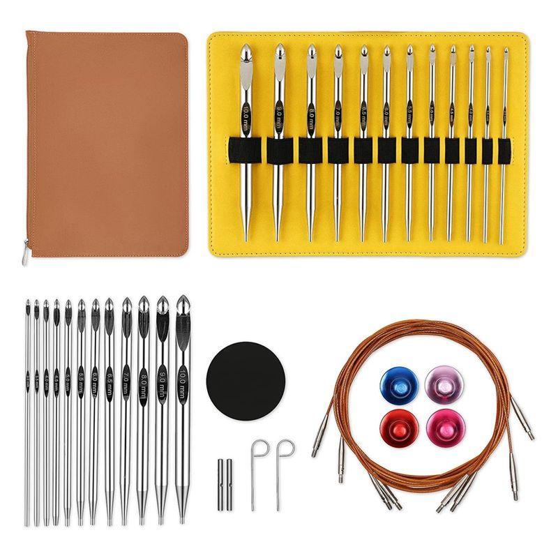 AEE4-Tunisian Crochet Hooks Set With Cable 6-Inch Aluminum Interchangeable Crochet Hooks Set 3Mm-10Mm Long Crochet Hooks