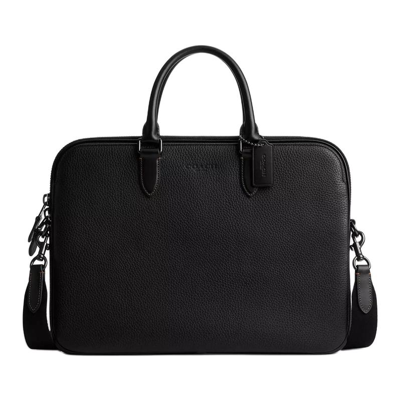 

COACH Gotham 38 Brand Classic Print Zipper Closure Pebbled Leather Crossbody Shoulder Handbag Large Men s Black чорний