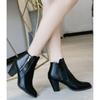 Women's Fall/Winter Vintage Chunky Heel Side-Zip Ankle Boots Solid-Color Pointed-Toe High-Heel Shoes