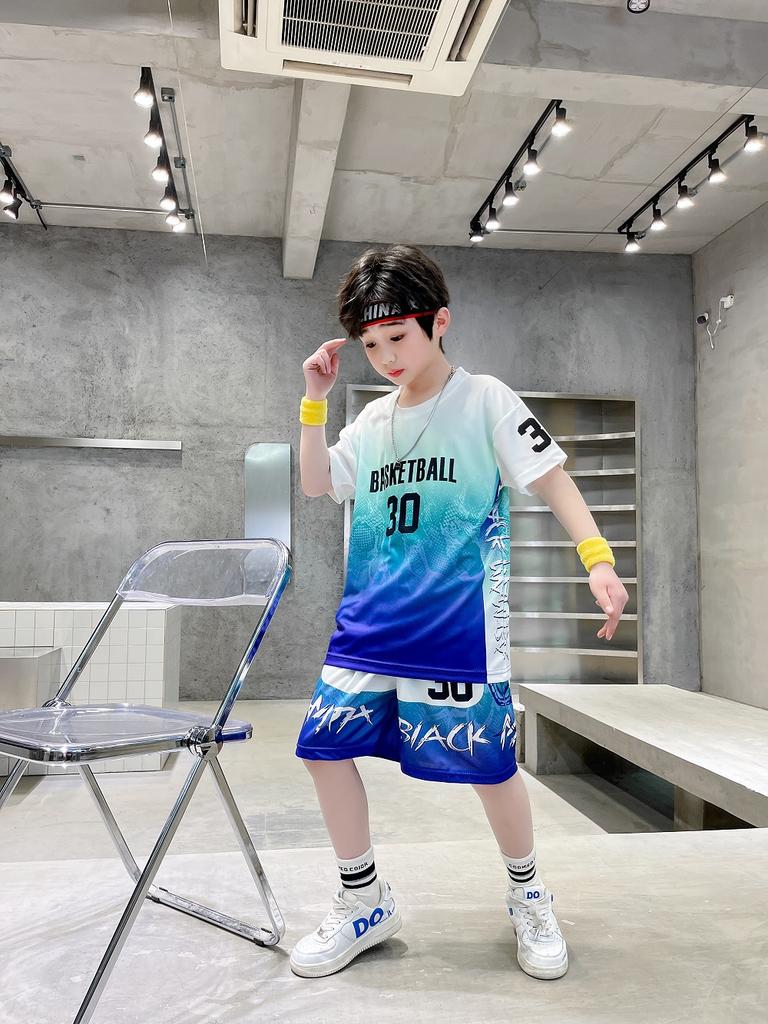Children'S Jersey No. 30 Basketball Jersey Training Short-Sleeved Fashion Suit Student Fake Two Jerseys June 1 Program Clothing